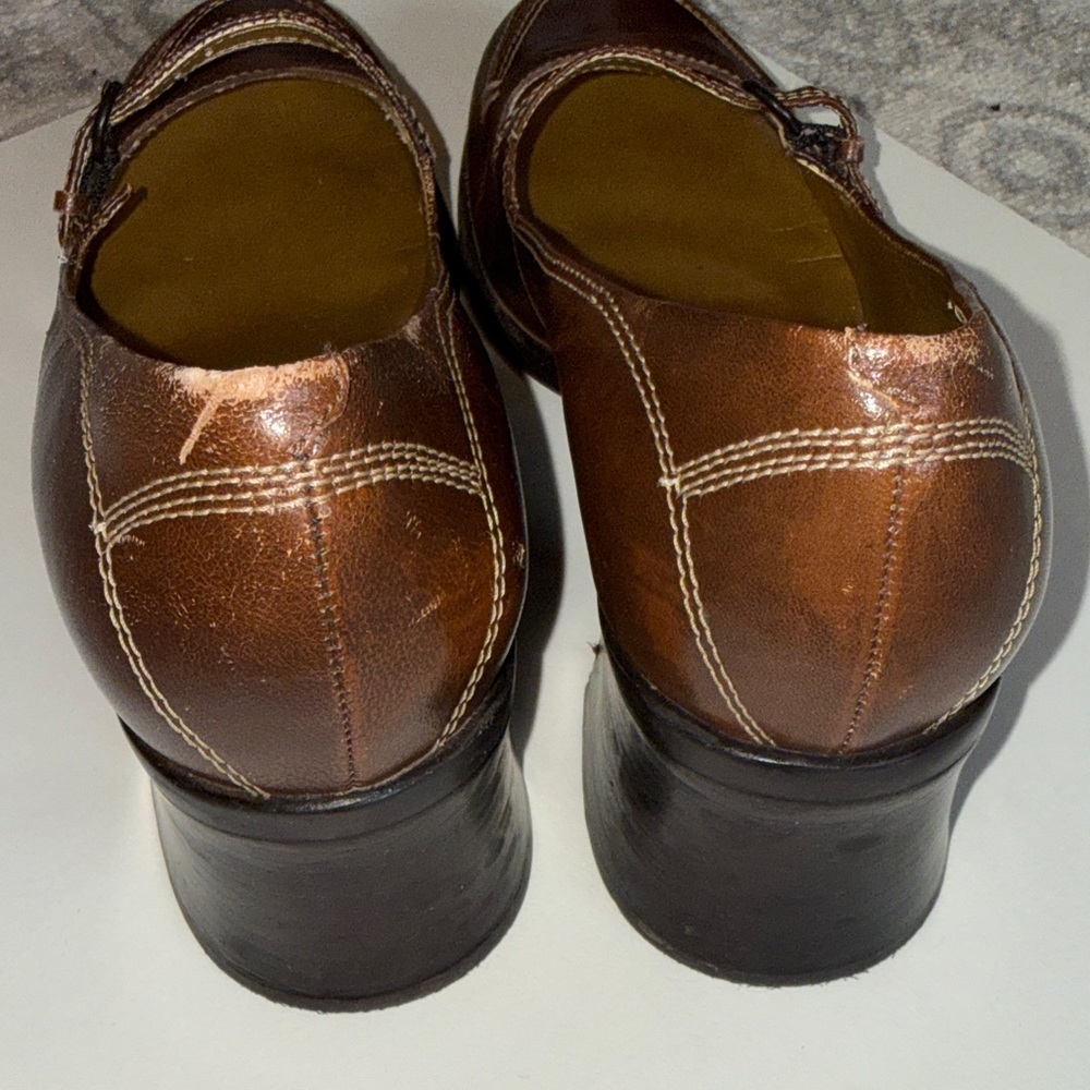 Nine West Women's Brown Leather Mary Jane Heels - Comfortable Low Block Heel - Picture 6 of 9